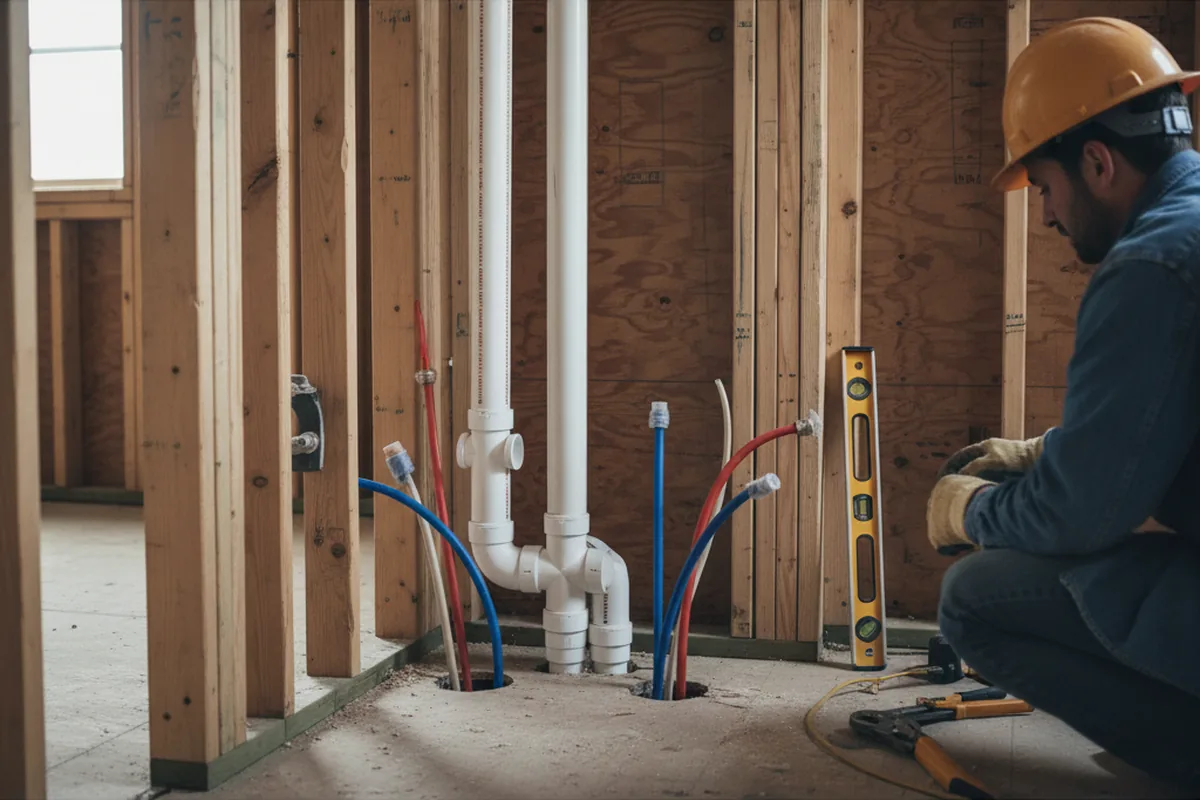 Drain and supply rough-in during Sump Pump Repair in West Green